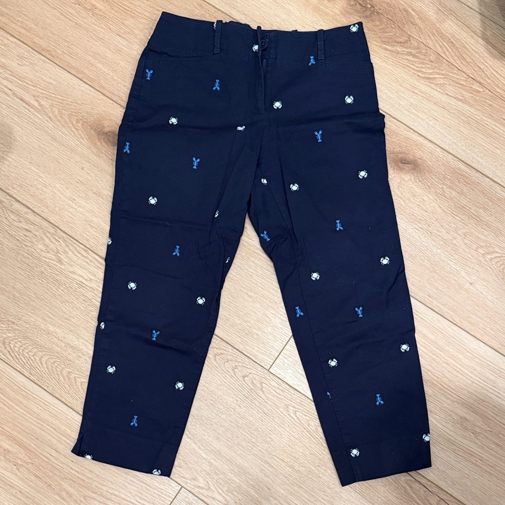 Talbots Navy Blue Embroidered Pants with lobsters and crabs.